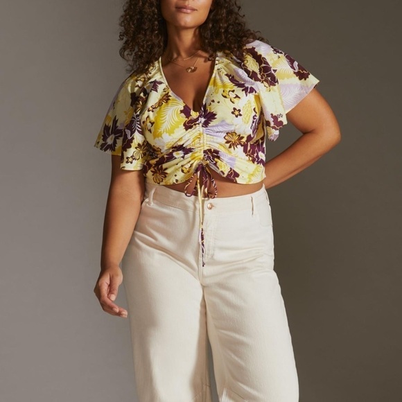 Anthropologie Maeve Cinched Flutter-Sleeve Top size Small - Picture 4 of 13